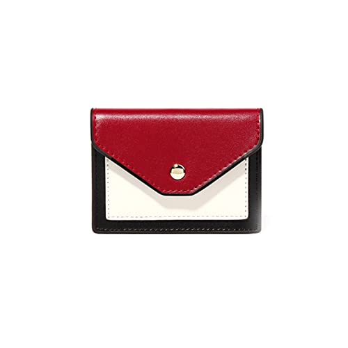 jonam Geldbörse für Damen Kurze Damen-Münzbörse Pu. Ledernähte Schnalle Multifunktionskarte Paket Mini Brieftasche (Color : Red) von jonam