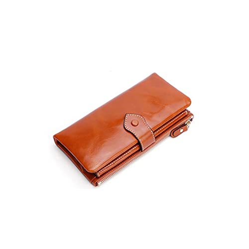 jonam Geldbörse für Damen Lange Frauen Brieftasche garantiert Ölwachsen Leder Frauen Reißverschluss Geldbörse mit Handytasche (Color : Orange) von jonam