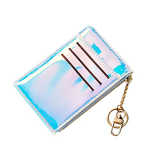 jonam Geldbörse für Damen Lanyard Laser holographische Brieftasche Damen Mini Wallet Clutch Damen Zipper Münze Geldbörse Kartenkasse (Color : Blue) von jonam
