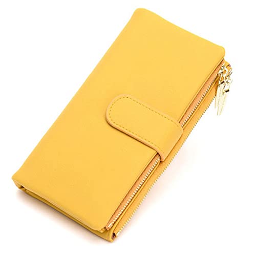 jonam Geldbörse für Damen Large Capacity Trifold Women's Wallets Two Zipper Coin Phone Pocket Long Wallet Female Pu Leather Women Clutch Purse Card Holder (Color : Yellow) von jonam