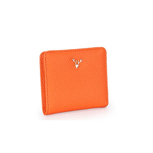jonam Geldbörse für Damen Leder Geldbörse Kurzfrauenkompact-Münz-Geldbörse Mode volle Rindsleder-Bifold-Geldbörse (Color : Orange) von jonam
