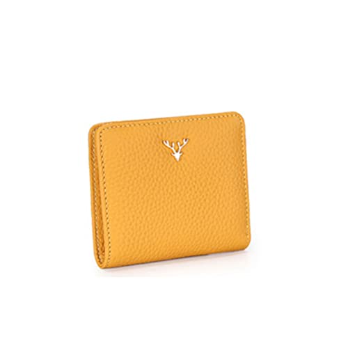 jonam Geldbörse für Damen Leder Geldbörse Kurzfrauenkompact-Münz-Geldbörse Mode volle Rindsleder-Bifold-Geldbörse (Color : Yellow) von jonam