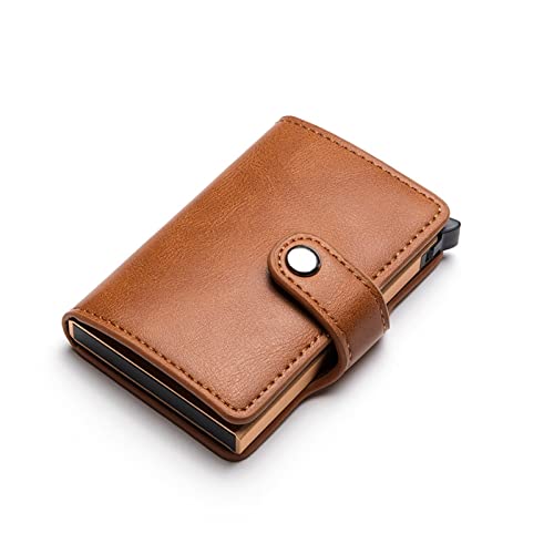 jonam Geldbörse für Damen Men Leather Wallet Cards Holder Protector Smart Wallet Aluminum Case Box Card Holder Wallet (Color : Bruin) von jonam
