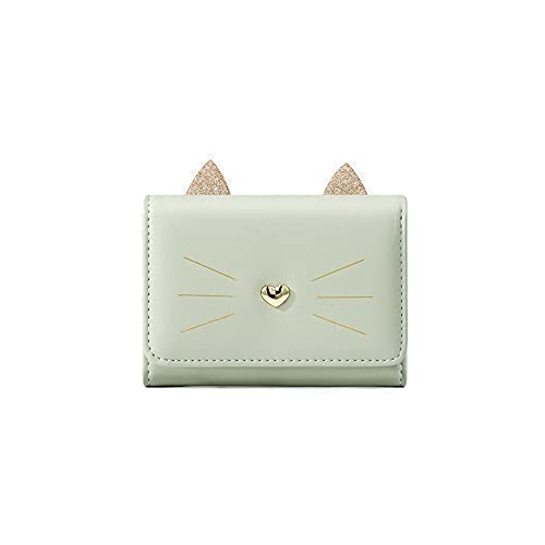 jonam Geldbörse für Damen Mode Damen Brieftasche Nette Katze Gesichtsbranche Kleine Kartentasche 30% Frauen Kurze Brieftasche (Color : Green) von jonam