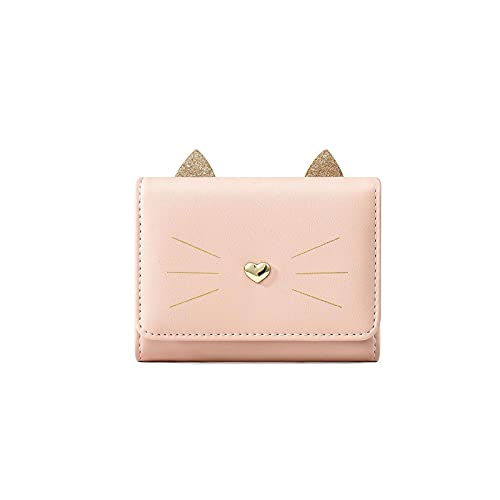 jonam Geldbörse für Damen Mode Damen Brieftasche Nette Katze Gesichtsbranche Kleine Kartentasche 30% Frauen Kurze Brieftasche (Color : Pink) von jonam