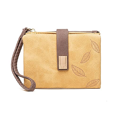 jonam Geldbörse für Damen Mode Damen Brieftasche Reißverschluss Schnalle Kleine Geldtasche Kreditkartenhalter Leder (Color : Yellow) von jonam