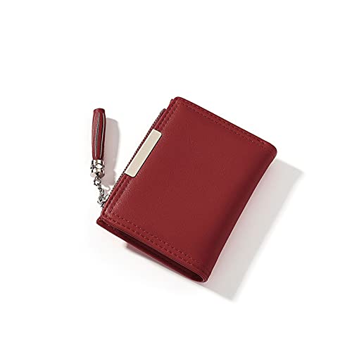 jonam Geldbörse für Damen Mode Damen Geldbörse Quaste Mini Wallet Kurz PU. Leder niedlicher Münzgurse Kartenfall (Color : Wine Red) von jonam