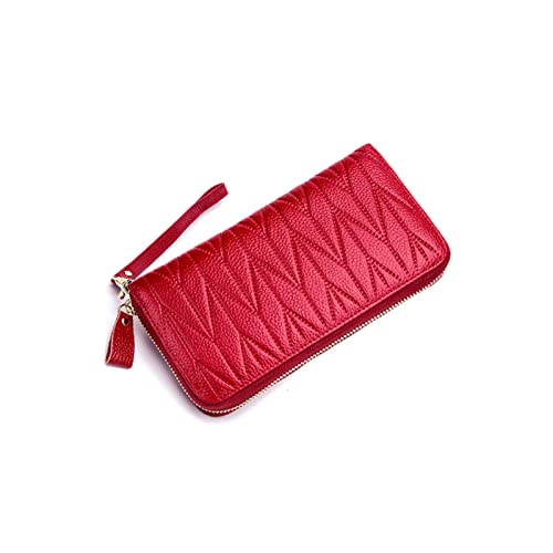 jonam Geldbörse für Damen Mode Echtes Leder Lange Geld Tasche Rindsleder Brieftasche mit Reißverschluss (Color : Red) von jonam