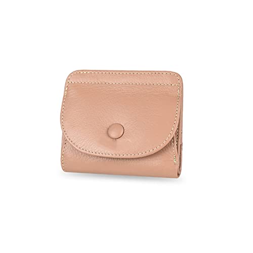 jonam Geldbörse für Damen Mode Kurze Brieftasche Tasche für Frauen Echtes Leder Kupplung Taschen Niedliche Kartenhalter Weibliche Falten Kleine Münze Geldbörse (Color : Pink) von jonam