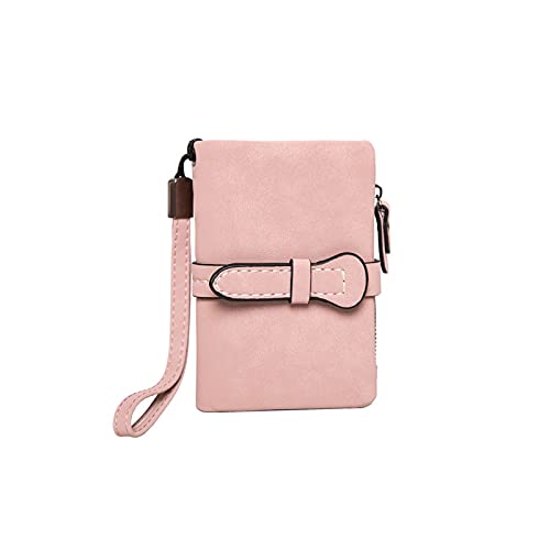 jonam Geldbörse für Damen Multifunktionale Medium Brieftasche Damen Kordelzug Meiste Leder Reißverschluss Brieftasche mit Handgelenkring Damen (Color : Pink) von jonam