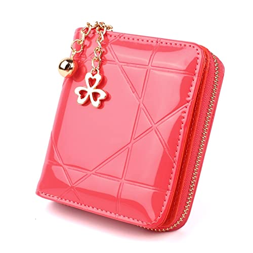 jonam Geldbörse für Damen New Ladies Patent Leather Case Wallet Girls Coin Purse Women Credit Card Holder Case Short 3 Folding Solid Color Money Bag (Color : Red) von jonam