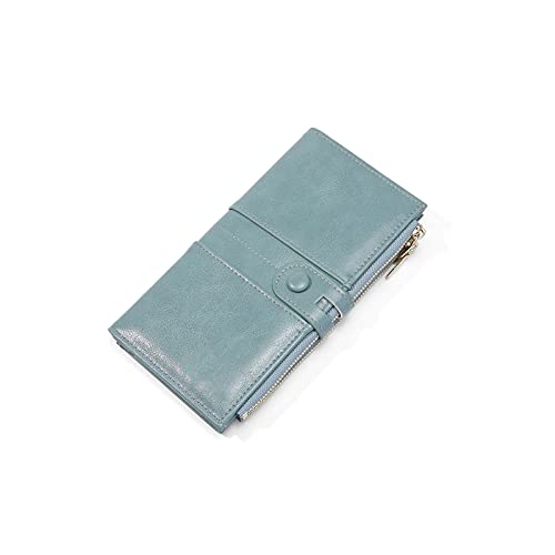 jonam Geldbörse für Damen Ölwachs Brieftaschen für Frauen Lange Geldbörsen Große Kapazität Doppel Reißverschluss Brieftasche Kupplung Dame Geldbörse (Color : Blue) von jonam