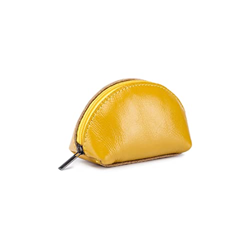 jonam Geldbörse für Damen Ölwachs Echtes Leder Damen Mini Wallet Karten Schlüsselhalter Zip Münze Geldbörse Kupplungsbeutel Kleine Handtasche Tasche (Color : Yellow) von jonam