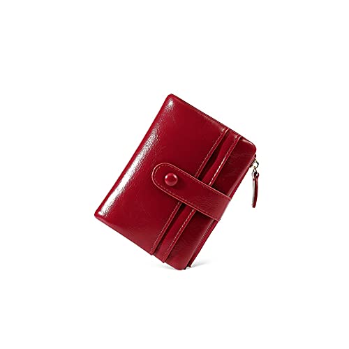 jonam Geldbörse für Damen Ölwachs Leder Brieftaschen für Frauen Kurze große Kapazität Clutch Geldbörsen Lady Brieftasche (Color : Red) von jonam