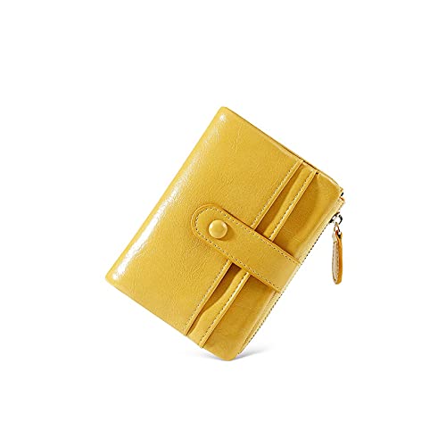 jonam Geldbörse für Damen Ölwachs Leder Brieftaschen für Frauen Kurze große Kapazität Clutch Geldbörsen Lady Brieftasche (Color : Yellow) von jonam