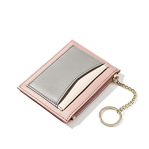 jonam Geldbörse für Damen Slim Damen Kleine Brieftasche Damen Short Leder Kreditkarten Clip Reißverschluss Brieftasche Damen Münze Geldbörse Patchwork Tasche (Color : Pink) von jonam