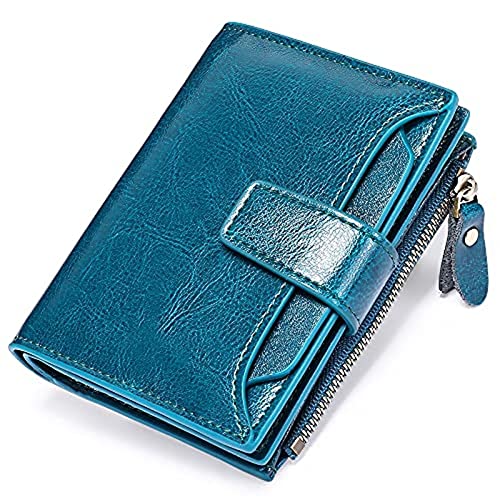 jonam Geldbörse für Damen Small Wallet for Women Genuine Leather Bifold Compact Blocking Multifunction Womens Wallet (Color : Blue) von jonam