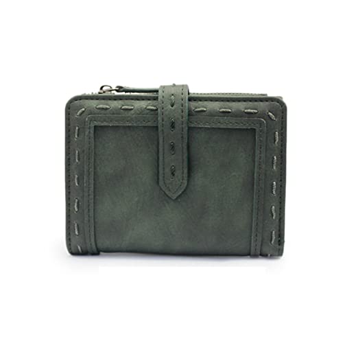 jonam Geldbörse für Damen Vintage Short Wallet with Coin Pocket Two Folding Multifunctional Hasp Simple Wallet Brand Ladies Purse Thread Small Bag (Color : Green) von jonam