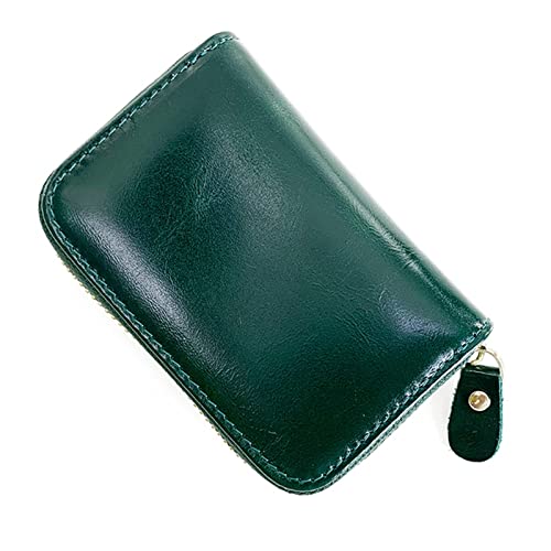 jonam Geldbörse für Damen Wallet Genuine Leather Purse for Men Zipper Coin Card Holder First Layer Cowhide Oil Wax Leather Mini Clutch Bag (Color : Green) von jonam