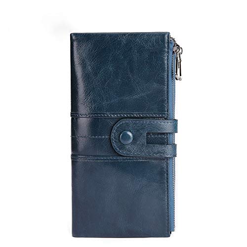 jonam Geldbörse für Damen Wallets, Damen Geldbörse, Brieftasche Magnetisch, Multi-Card-Bit-Brieftasche, Doppel-Reißverschluss Mappe (Color : Blue) von jonam