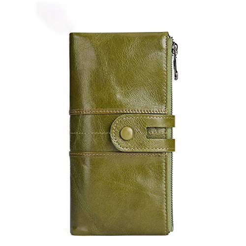 jonam Geldbörse für Damen Wallets, Damen Geldbörse, Brieftasche Magnetisch, Multi-Card-Bit-Brieftasche, Doppel-Reißverschluss Mappe (Color : Green) von jonam