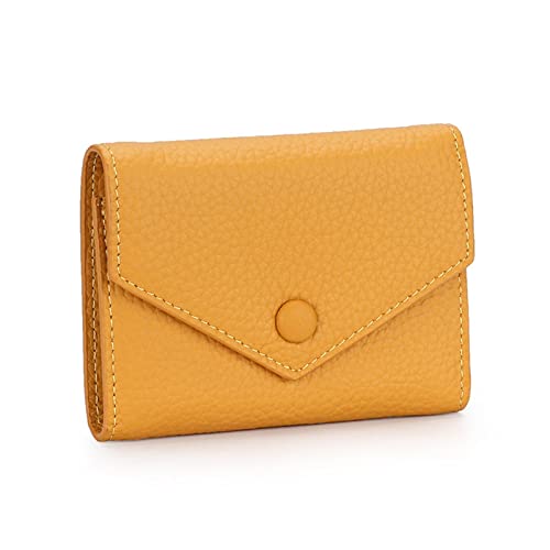 jonam Geldbörse für Damen Women Genuine Leather Wallets Female Cowhide Purses Simple Short Wallets Ladies Smart Coin Pocket Card Holder Mini Money Bag (Color : Yellow) von jonam