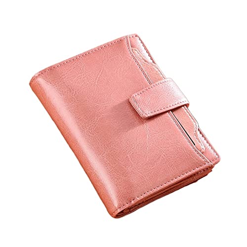 jonam Geldbörse für Damen Women Wallet Genuine Leather Retro Oil Wax Cowhide Fashion Girls Wallet Short Zipper Cute Small Coin Purse for Women (Color : Pink) von jonam