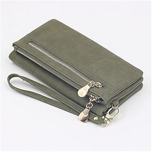 jonam Geldbörse für Damen Women Wallets Dull Polish Leather Wallet Double Zipper Day Clutch Purse Wristlet Handbags (Color : Green) von jonam