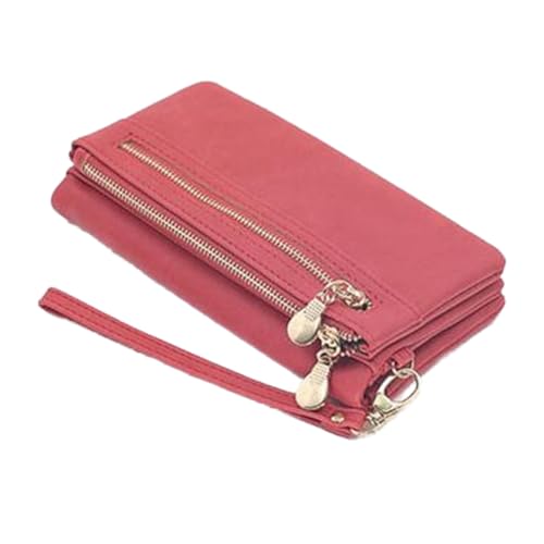jonam Geldbörse für Damen Women Wallets Dull Polish Leather Wallet Double Zipper Day Clutch Purse Wristlet Handbags (Color : Red) von jonam