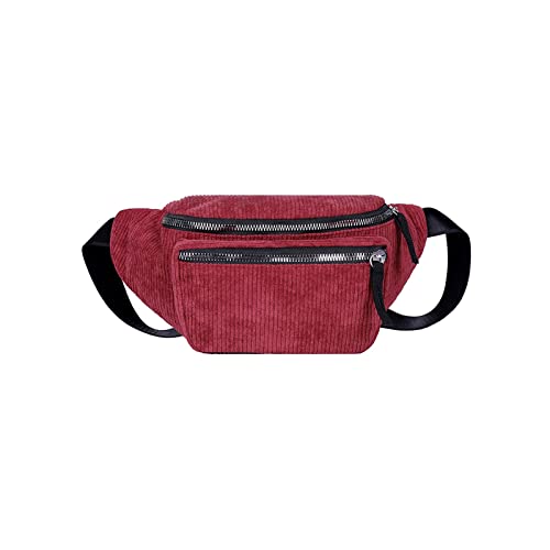 jonam Gürteltasche Damen Leinwand Taille Bag Mode Straße Telefon Brusttasche Taille Tasche Corduroy Taille Tasche(Color:Red) von jonam