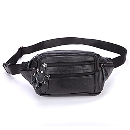 jonam Gürteltasche Genuine Leather Waist Packs Belt Bag Phone Pouch Bags Travel Waist Pack Male Small Waist Bag Leather Pouch(Color:Black) von jonam