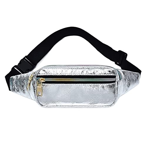 jonam Gürteltasche Laser Waist Bag Small Cute Women`s Belt Bag Travel Pouch Retro Leather Pocket for Moblie Phone Card(Color:Silver) von jonam