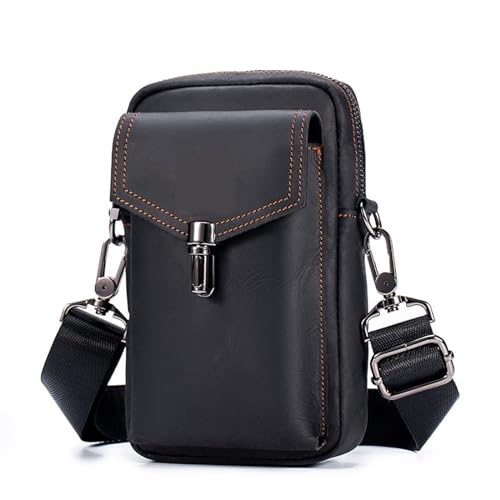 jonam Gürteltasche Leather Waist Pack Phone Pouch Bags Waist Bag Men's Small Chest Shoulder Belt Bag Back Pack(Color:Black) von jonam