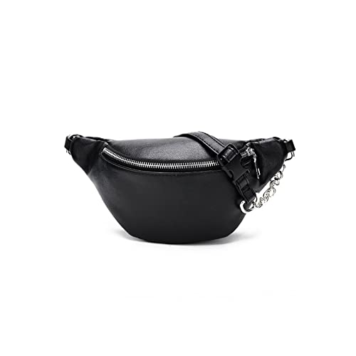 jonam Gürteltasche Mode Atmosphäre Leder Taille Tasche Brusttasche Mobile Brieftasche mit Metallkette Damen(Color:Black) von jonam