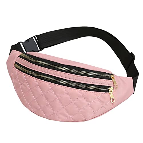 jonam Gürteltasche Plaid WomenWaist Bag Ladies Belt Bags Designer Shoulder Crossbody Chest Bag Female Travel Fanny Pack Banana Hip Purse(Color:Pink) von jonam