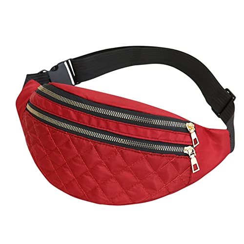 jonam Gürteltasche Plaid WomenWaist Bag Ladies Belt Bags Designer Shoulder Crossbody Chest Bag Female Travel Fanny Pack Banana Hip Purse(Color:Red) von jonam