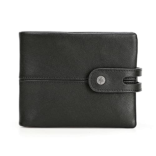 jonam Herren-Geldbörsen Casual Men's Wallet Leather Short Coin Purse Buckle Design Wallet Leather Clutch Wallet for Men(Color:Black) von jonam