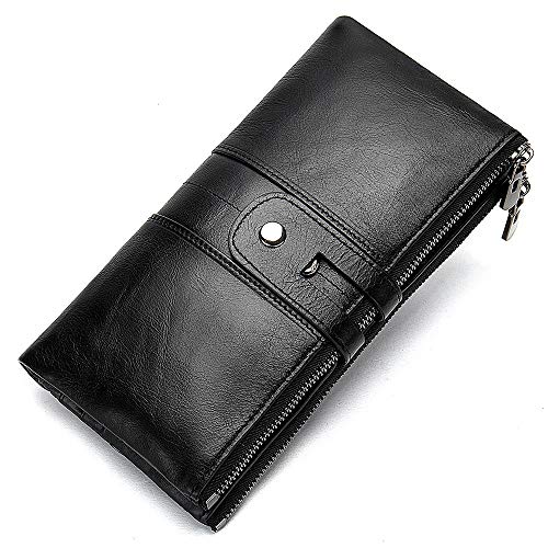 jonam Herren-Geldbörsen Damen Leder Lange Brieftasche Multifunktionskartenschatulle Mode Brieftasche(Color:Black) von jonam