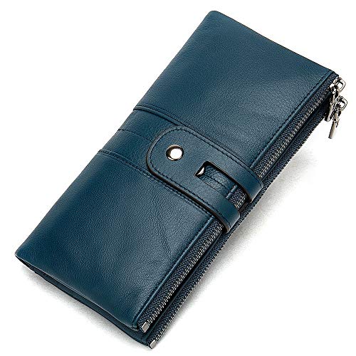jonam Herren-Geldbörsen Damen Leder Lange Brieftasche Multifunktionskartenschatulle Mode Brieftasche(Color:Blue) von jonam