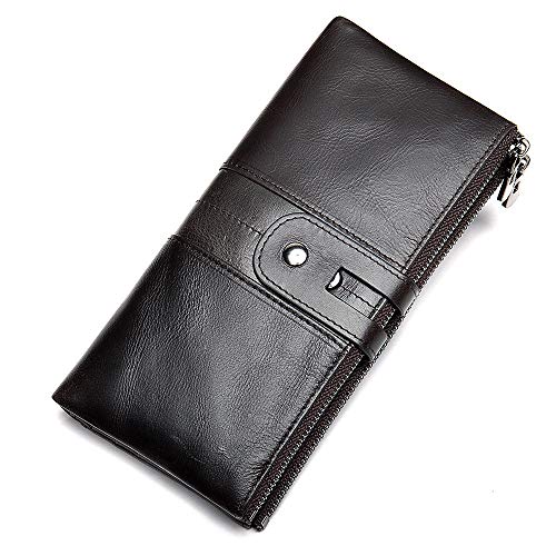 jonam Herren-Geldbörsen Damen Leder Lange Brieftasche Multifunktionskartenschatulle Mode Brieftasche(Color:Coffee) von jonam