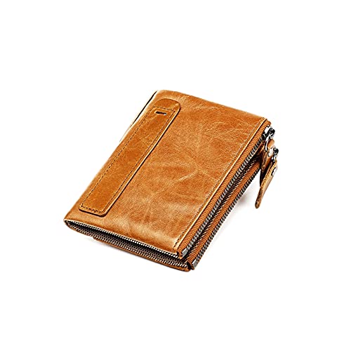 jonam Herren-Geldbörsen Echte Leder männer Brieftasche Vintage brieftaschen für männer multifunktionale doppelreißverschluss münze geldbörse RFID Kartenhalter(Color:Coffee) von jonam