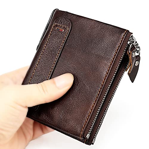 jonam Herren-Geldbörsen Frauen Geldbörse Kurze schicke Kupplung Leder Brieftasche Doppel Reißverschluss Münztasche Multifunktionale Brieftasche von jonam