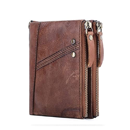 jonam Herren-Geldbörsen Leder Brieftasche for Man Multifunktional Doppel Reißverschluss Vertikale Brieftasche Mode Freizeit Münzbörse von jonam