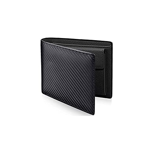 jonam Herren-Geldbörsen Mode Carbon Faser Herren Leder Brieftasche Lässige Zweifache Leder Lange Brieftasche Frauen Multi-Card-Änderung Tasche Kurze Brieftasche(Color:Black) von jonam