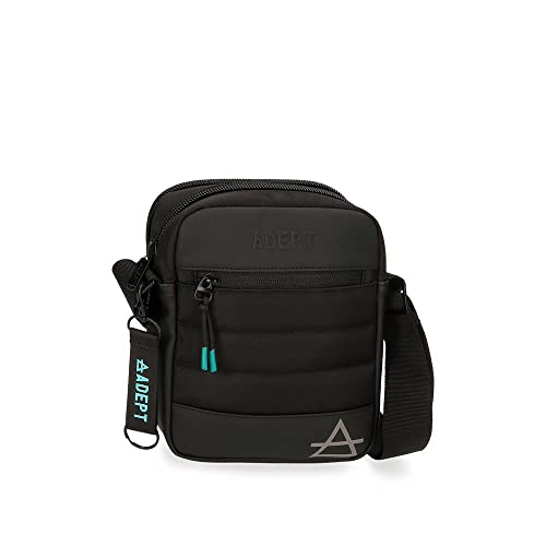 Adept Dmas Umhängetasche mit Zwei Fächern, Schwarz, 17 x 22 x 7 cm, Polyester und PU, Schwarz, Umhängetasche mit Zwei Fächern von joumma bags,s.l.