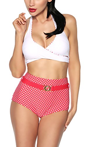 jowiha Vintage Wende Bikini in Rot/Weiß oder Schwarz/Weiß Größen S M L oder XL (Rot/Weiß, XL) von jowiha