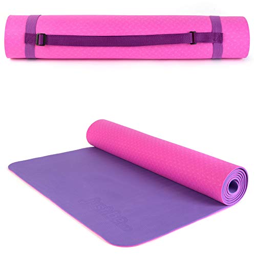 just be... Yogamatte. rutschfeste Fitness Matte mit Umweltfreundlichem TPE-Material und Tragegurt. 183cm*61 cm - Pink und Lila von just be...