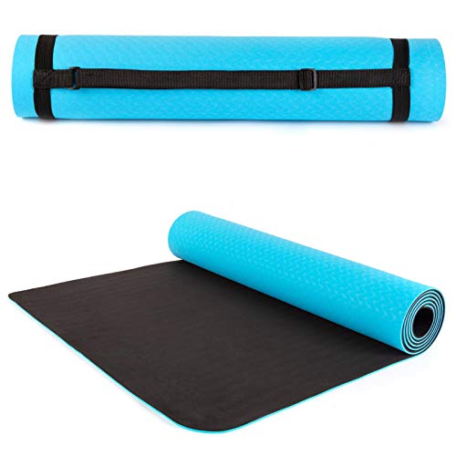 just be... Yogamatte. rutschfeste Fitness Matte mit Umweltfreundlichem TPE-Material und Tragegurt. 183cm*61 cm - Schwarz und Blau von just be...