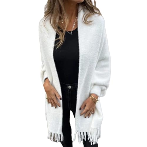 Neue Lässige Schaljacke, Damenschal, Strickdecke, Wickelponcho Mit Fransen, Strickjacke, Damen-Fledermausärmel, Lässiger, übergroßer Wickel-Strickpullover (Weiß,S) von jyyyou