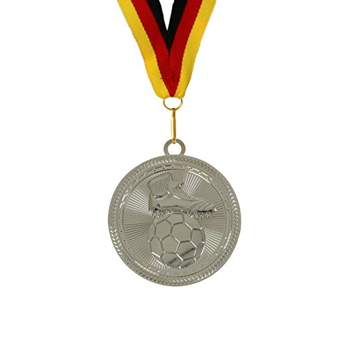 pokalspezialist 10 Stück 7 cm extra große Medaille Fußball Silber inklusive Band von pokalspezialist